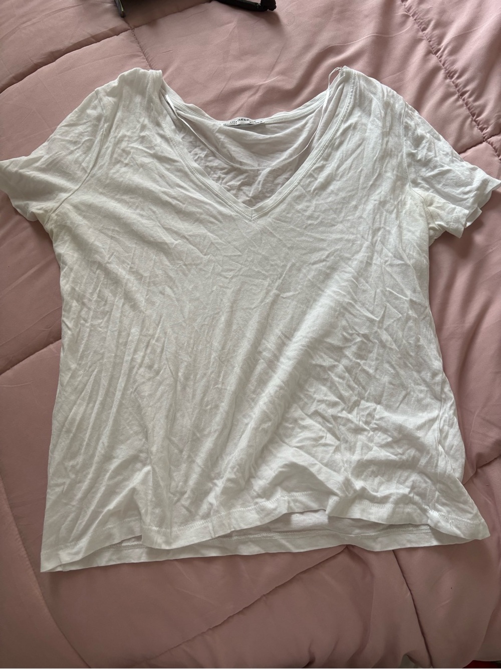 Zara White V-Neck Short Sleeve Tee